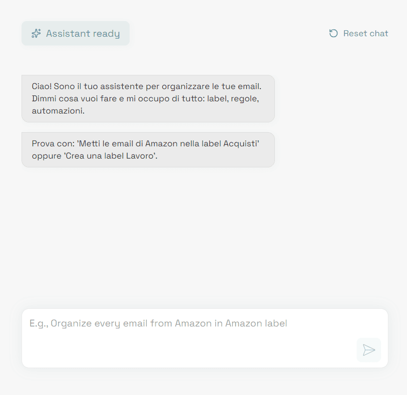 Assistente AI che organizza le email tramite chat